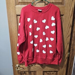 Red Sweatshirt with White Heart Pattern